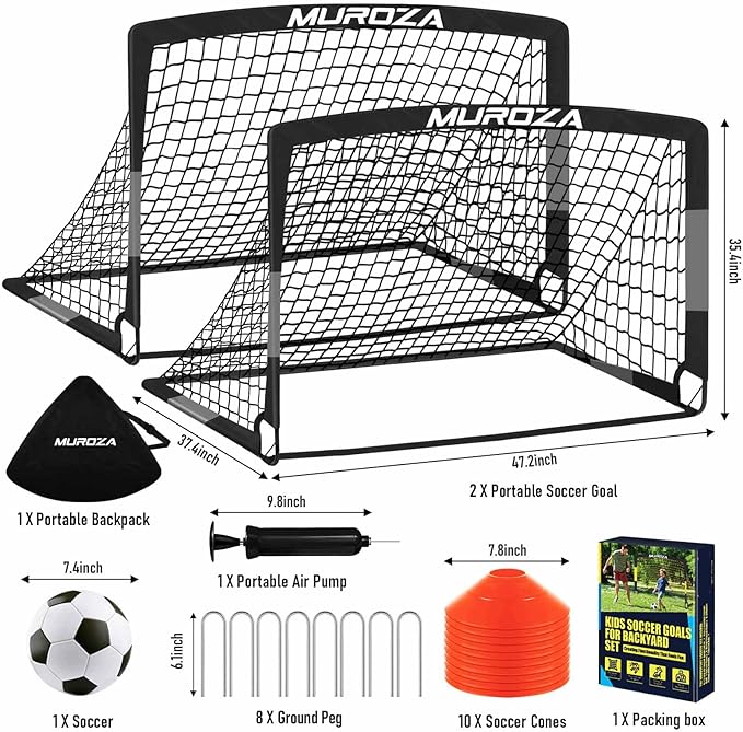 Soccer Goal, Kids Soccer Goals for Backyard Set, 2 Pack of Portable Pop Up Soccer Net with Soccer