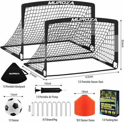 Soccer Goal, Kids Soccer Goals for Backyard Set, 2 Pack of Portable Pop Up Soccer Net with Soccer