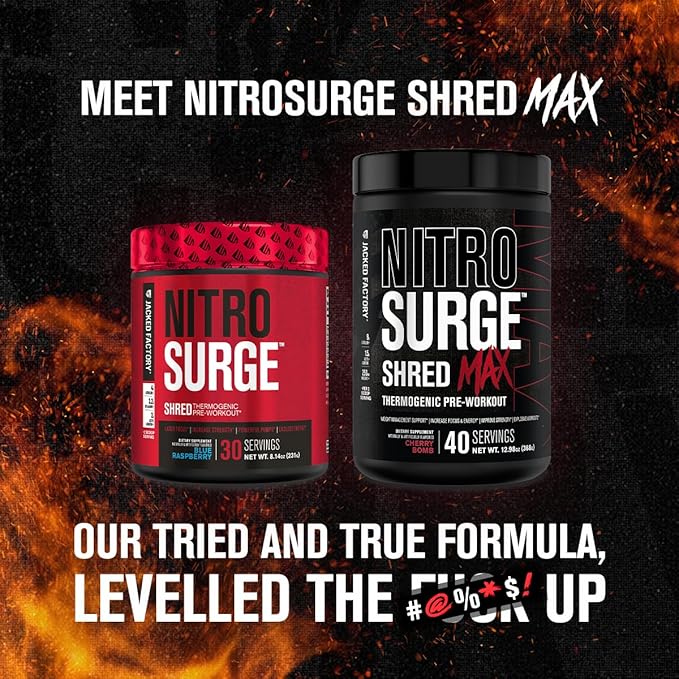 Jacked Factory NITROSURGE Shred Pre Workout Supplement - Energy Booster, Instant Strength Gains