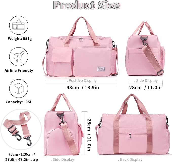FIORETTO Women's Gym Duffle Bag with Shoes Compartment, 37L Capacity, Ideal for Travel, Gym