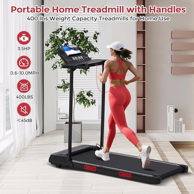 Walking Pad Treadmill with Handles, Folding Foldable Electric Treadmills for Home Small, 3.0HP