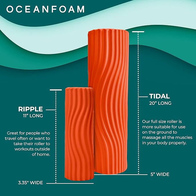Oceanfoam Tidal Roller - Orange - Muscle Massage Foam Roller for Back Pain & Stretching - Firm and
