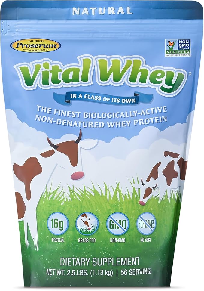 Grass-Fed Whey Protein Powder for Immune Vitality, Natural Flavor 2.5lbs (56 Servings), 15g Protein