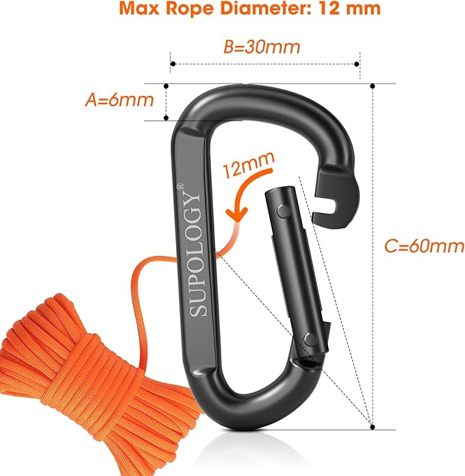 Carabiner Clip, 900 LBS 2.5" Iron Heavy Duty Caribeaners for Hammocks, Camping Accessories, Hiking