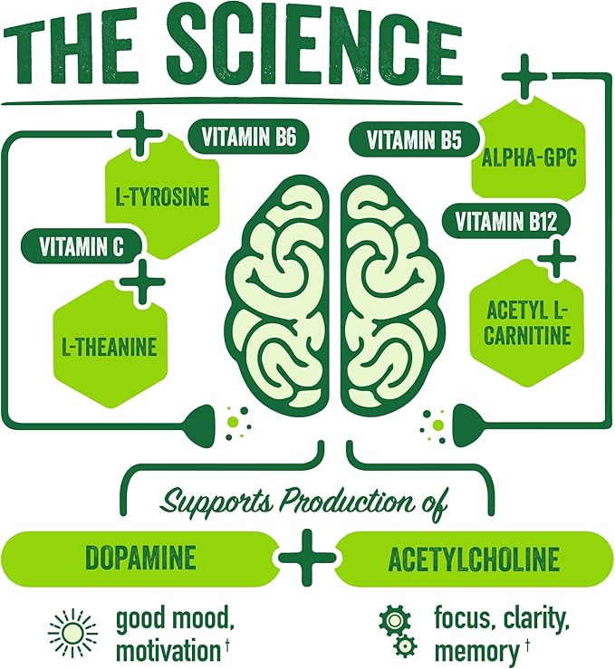 BrainJuice Focus & Energy Drink Shots, Nootropics with Alpha GPC, B Vitamins & Organic Green Tea
