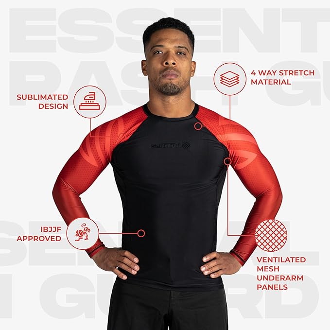 Sanabul Essential Long Sleeve Compression Training Rash Guard for MMA BJJ Wrestling Grappling and