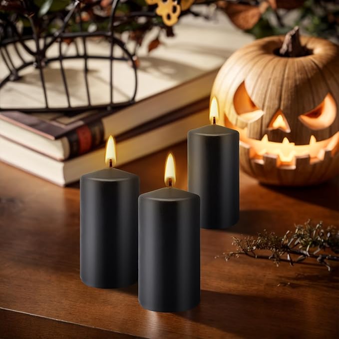 2"x4" High Black Pillar Candles, Set of 20 Unscented. Bulk Buy. Ideal for Halloween, Wedding