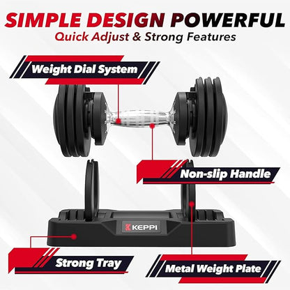 Keppi Adjustable Dumbbells Set-25lb/40lb/55lb/60lb, Anti-Slip Metal Fast Adjust Weight Handle