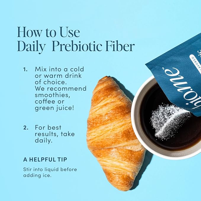 Daily Prebiotic Fiber Powder Unflavored - 20 Travel Packs, 7g Per Serving - Soluble & Insoluble