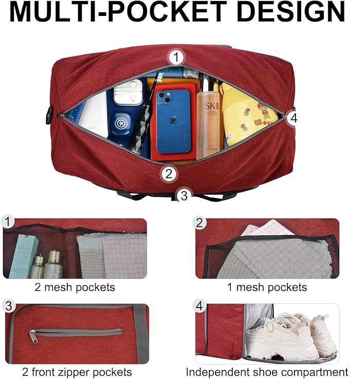 Felipe Varela Duffle Bag with Shoes Compartment and Adjustable Strap,Foldable Travel Duffel Bags