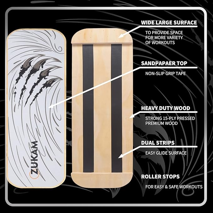 Balance Board Trainer, Wooden Balancing Board with Workout Guide to Exercise and Build Core