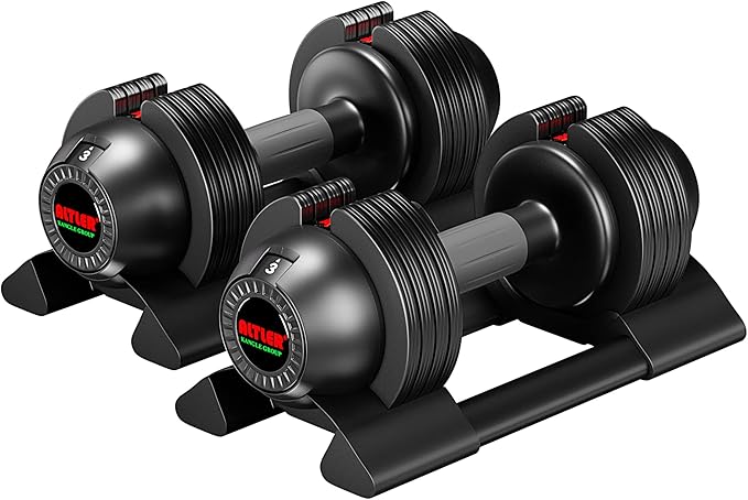 Adjustable Dumbbell,22LBS 44LBS 52LBS Dumbbell Set with Tray for Fitness, Fast Adjust Weight by