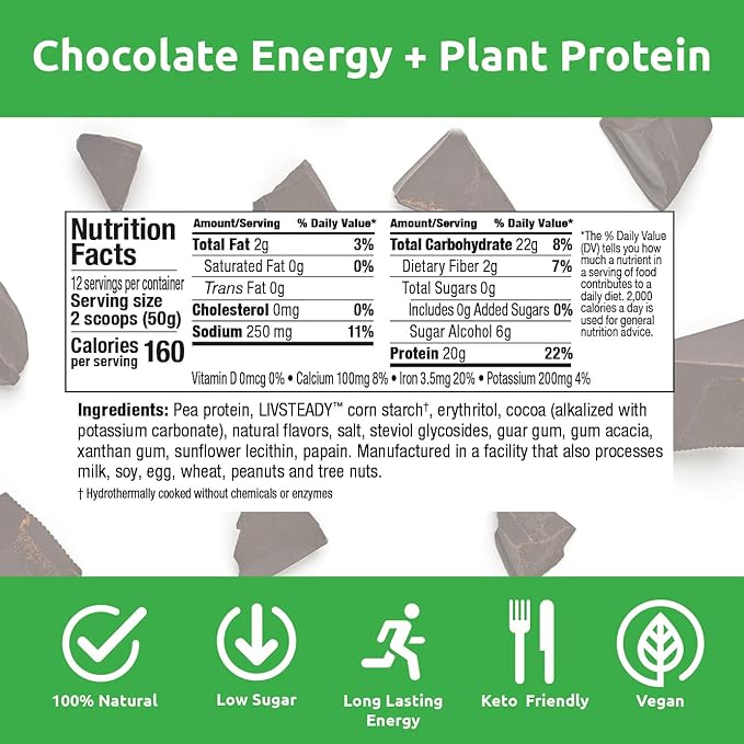 UCAN Energy + Plant Protein Powder - Vegan Plant Based Protein 20g Pea Protein with Amino Acids