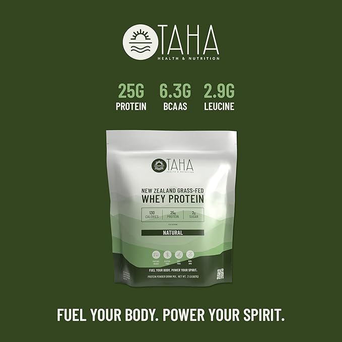 Taha Health & Nutrition Natural Unflavored Whey Protein Concentrate Powder, 25g Protein, 140