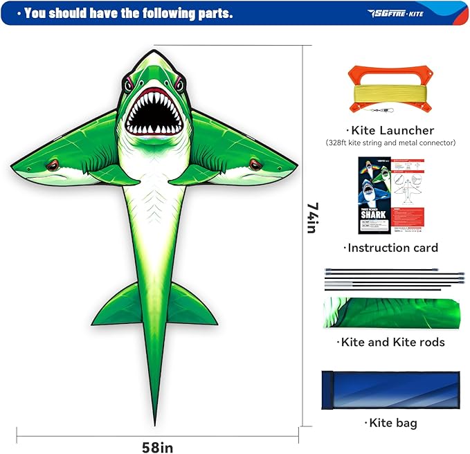 Three Headed Shark Kite for Kids and Adults,Kites for Kids Ages 8-12 Easy to Fly,Single Line Beach