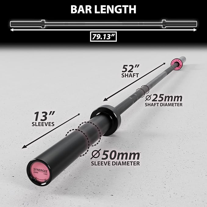 Synergee Regional Olympic 20kg Men’s and 15kg Women’s Hard Chrome & Black Phosphate Barbells. Rated