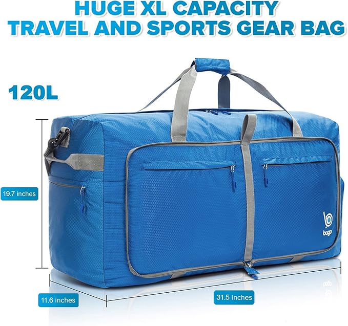 Bago Large Foldable Duffel Bags for Traveling Women & Men - 120L Packable Duffle Bag for Travel