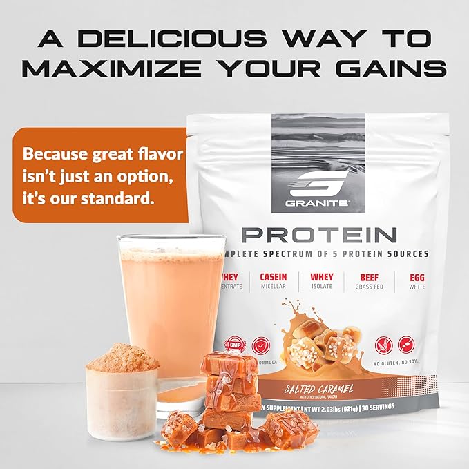 Granite Nutrition Protein Powder - Premium 5-Source Blend (Whey, Casein, Egg, Grass-Fed Beef) for