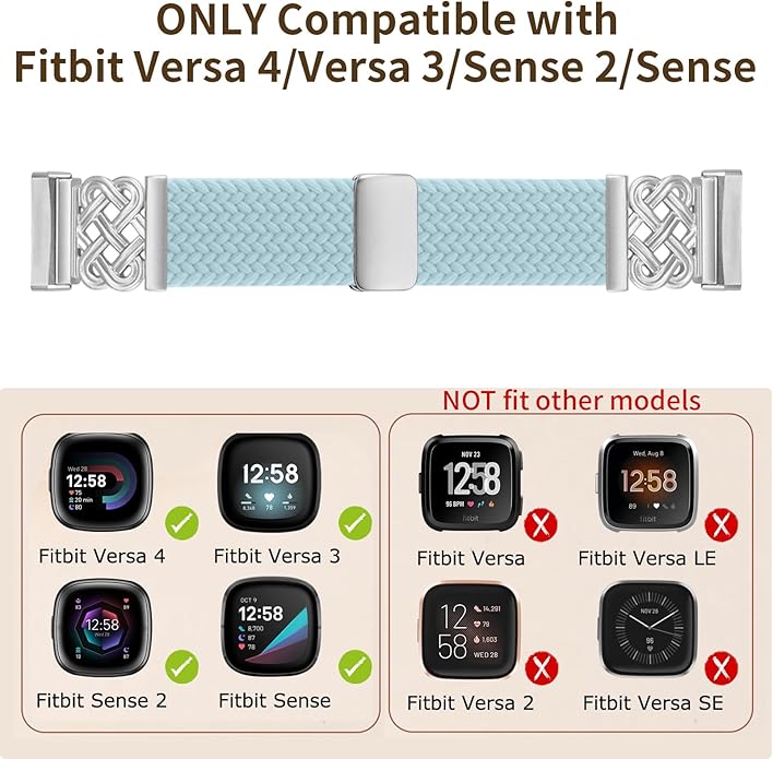 Braided Band Compatible with Fitbit Versa 4 Bands for Woman/Versa 3/Sense 1/Sense 2 Band, Magnetic