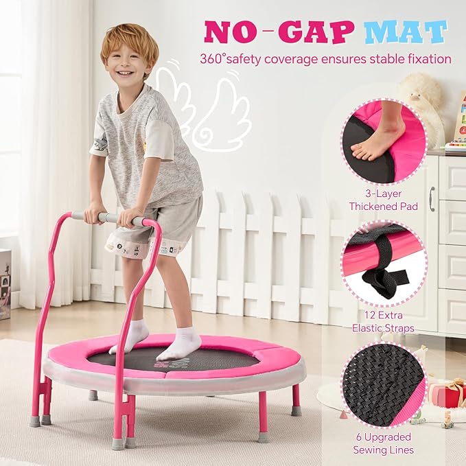 SPORTSOUL Mini Trampoline for Kids 3-6 with Super Safe Foam Handle Bar, 3ft Toddler Trampoline