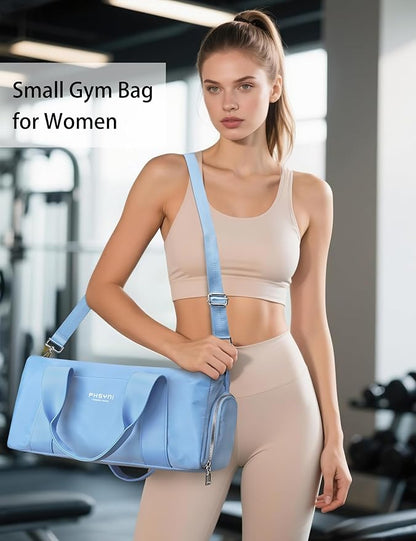Compact Sports Gym Bag for Women, Cute Mini Duffle Bag with Wet Pocket & Shoes Compartment