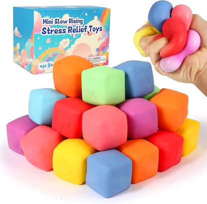 24 Pack Slow Rising Stress Cube , Dough Stress Balls Soft Fidget Squishy Toys for Anxiety Relief