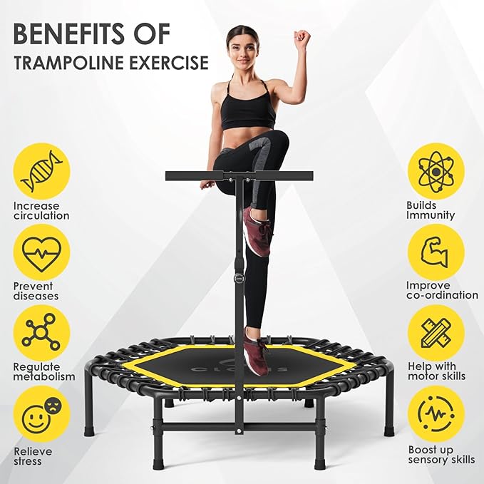 CLORIS 45'' Rebounder Trampoline for Adults - Max Load 450lbs, Mini Trampoline with Adjustable Foam