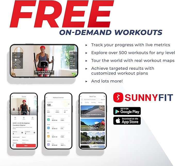 Sunny Health & Fitness Elliptical Trainer Machine w/Built-in Pulse Sensor, Low Impact Cardio