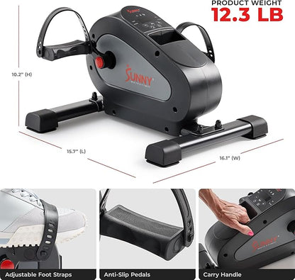 Sunny Health & Fitness Smart Under-Desk Bike Exerciser, Low-Impact Cardio Cycling Equipment for