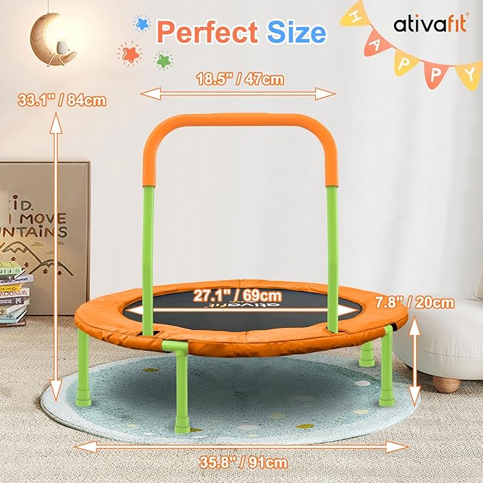 Ativafit 36inch Mini Toddler Trampoline for Kids Ages 2-6 Indoor Outdoor Folding Small Rebounder
