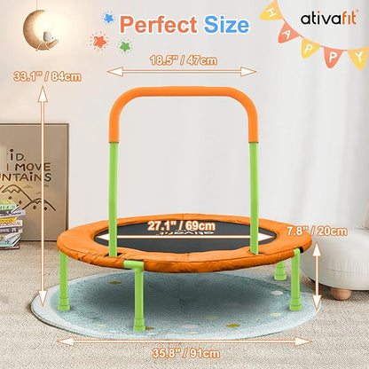 Ativafit 36inch Mini Toddler Trampoline for Kids Ages 2-6 Indoor Outdoor Folding Small Rebounder