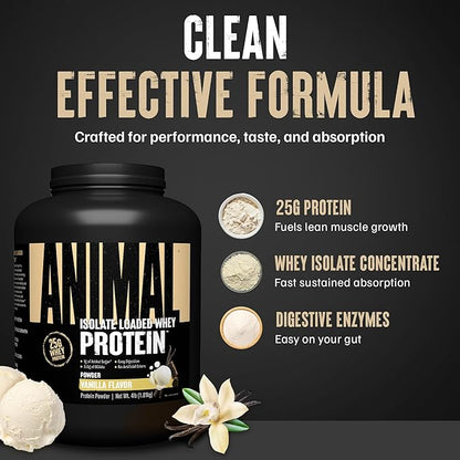 Animal Whey Isolate Protein Powder - Loaded for Pre & Post Workout Muscle Builder and Recovery with