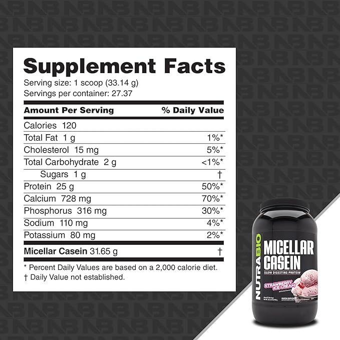 NutraBio Casein Protein Powder, Micellar Casien Powder, 25g Slow Digesting Protein, Helps Keep You