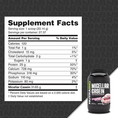 NutraBio Casein Protein Powder, Micellar Casien Powder, 25g Slow Digesting Protein, Helps Keep You
