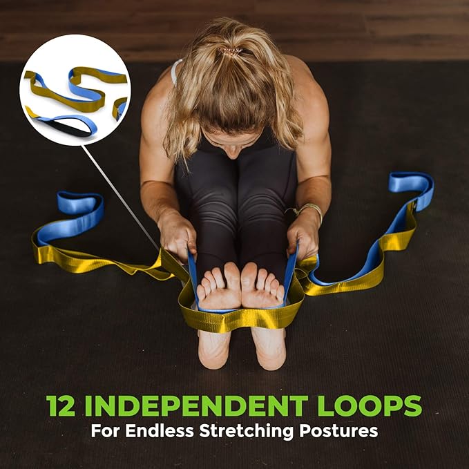 Gradient Fitness Stretching Strap for Physical Therapy, 12 Multi-Loop Stretch Strap 1.5" W x 8' L