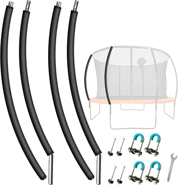 2PCS Trampoline Curved Poles, Universal Trampoline Replacement Enclosure Poles to Fit 8-16FT Curved