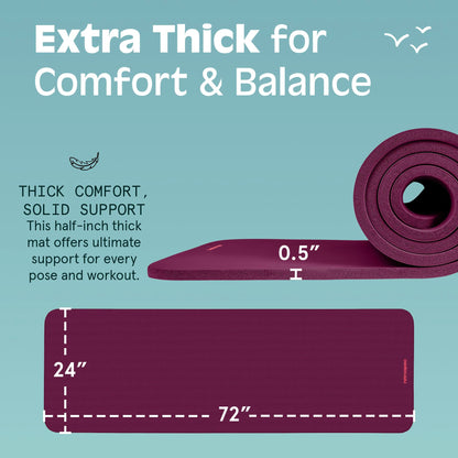 Retrospec Solana Yoga Mat 1/2" Thick w/Nylon Strap for Men & Women - Non Slip Excercise Mat for