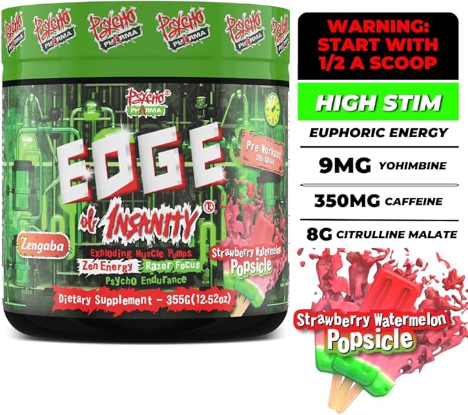 Psycho Pharma Strongest High Stim Preworkout Powder - Edge of Insanity - Most Intense Pre Workout