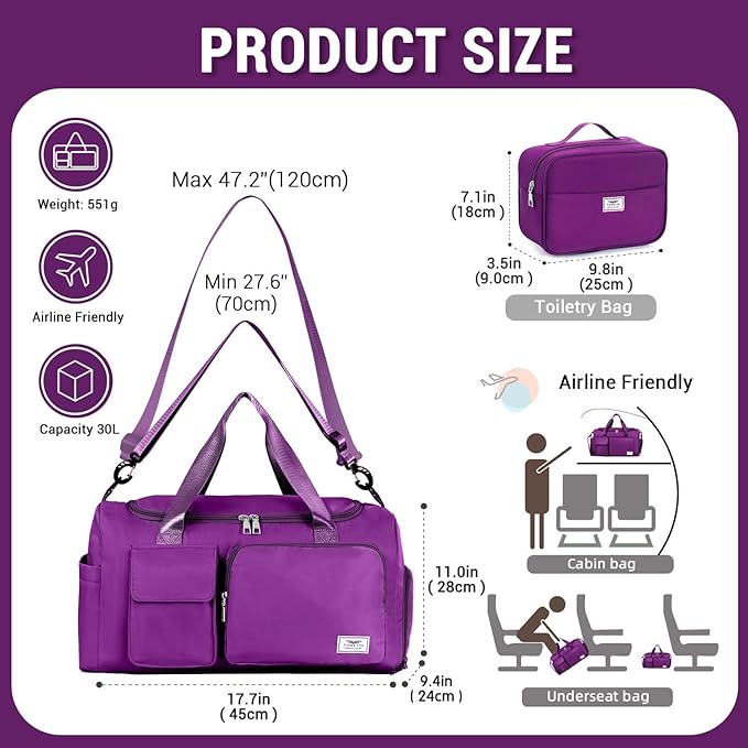 FIORETTO Women's Gym Duffle Bag with Shoes Compartment, 37L Capacity, Ideal for Travel, Gym