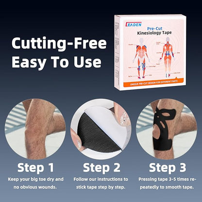IEADEN Precut Kinesiology Tape for Knees, 10 Pcs - Knee Support & Stability, Knee Pain Relief