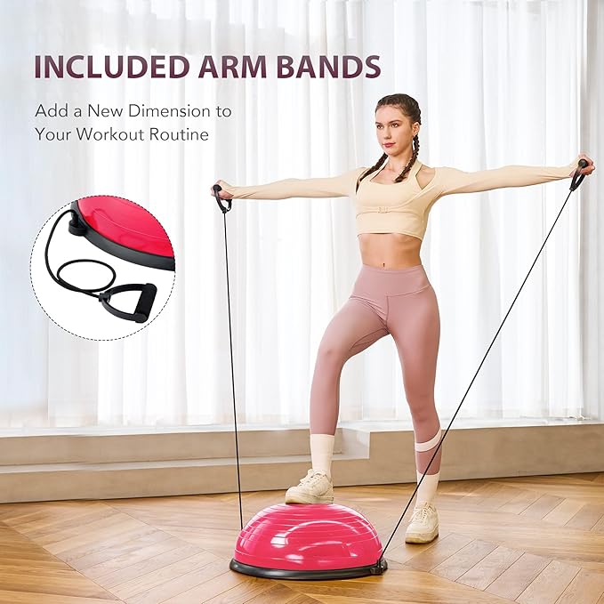 ZELUS Balance Ball Trainer with Resistance Bands and Foot Pump, Inflatable Yoga Ball for Home Gym