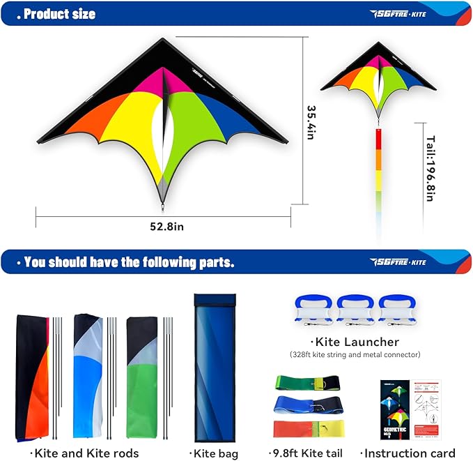 3-Piece Set Delta Kite for Easy to Fly Large Kite for Kids and Adults - Perfect Family Outdoor Toy