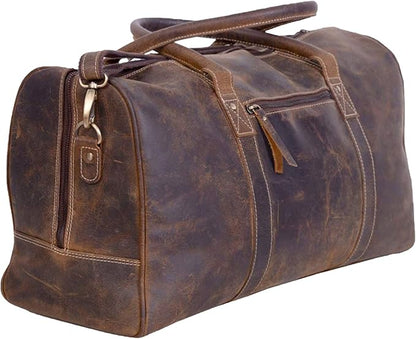 KomalC 24 Inch Leather Duffel Bags for Men and Women Travel Overnight Weekend Leather Bags Sports