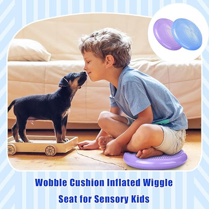 2 Pcs Wiggle Seat Inflated Wobble Cushion Flexible Balance Disc with Air Pump for Core Stability