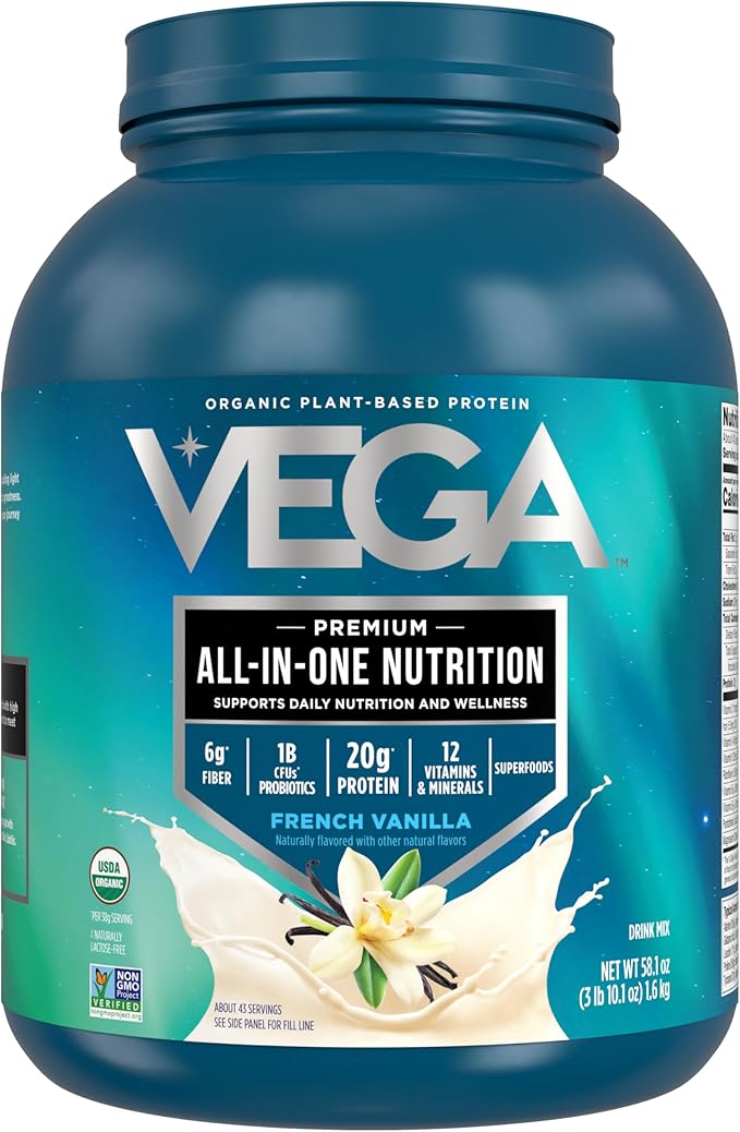 Vega All in One Nutrition Organic - 20g Plant-Based Pea Protein, French Vanilla, 43 Servings