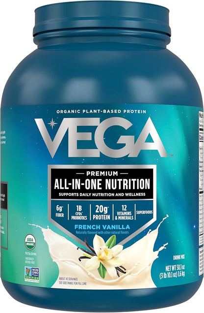 Vega All in One Nutrition Organic - 20g Plant-Based Pea Protein, French Vanilla, 43 Servings
