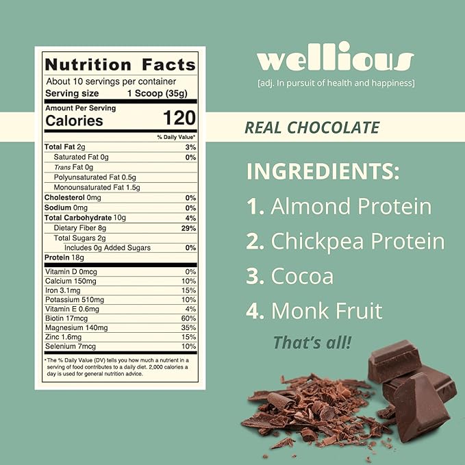 Clean Vegan Protein Powder Chocolate - Plant Based Protein Powder Dairy Free for Gut Health, No