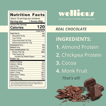 Clean Vegan Protein Powder Chocolate - Plant Based Protein Powder Dairy Free for Gut Health, No