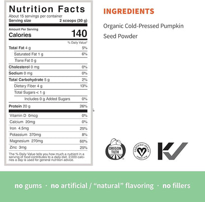 Sprout Living Organic Pumpkin Seed Protein Powder, Unflavored, 20 Grams of Plant Based Protein