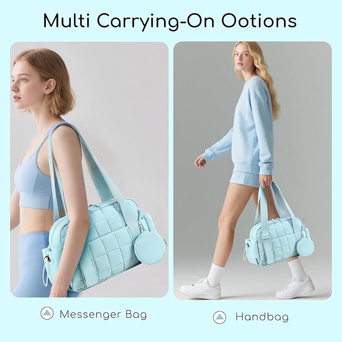 CAMTOP Mini Gym Bag for Women, Small Gym Tote Bag Puffy Quilted Sports Duffel Bag with Wet